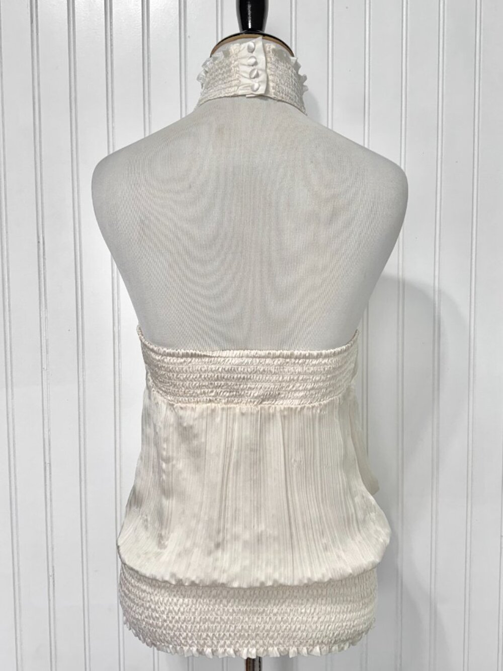 Y2K Bebe Ivory Silk Halter Top Ruffle Rosette XS - Picture 7 of 16